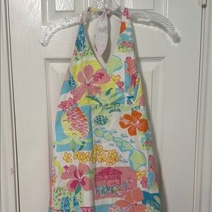 Lilly Pulitzer Colorful Halter Dress with Floral and Map Print